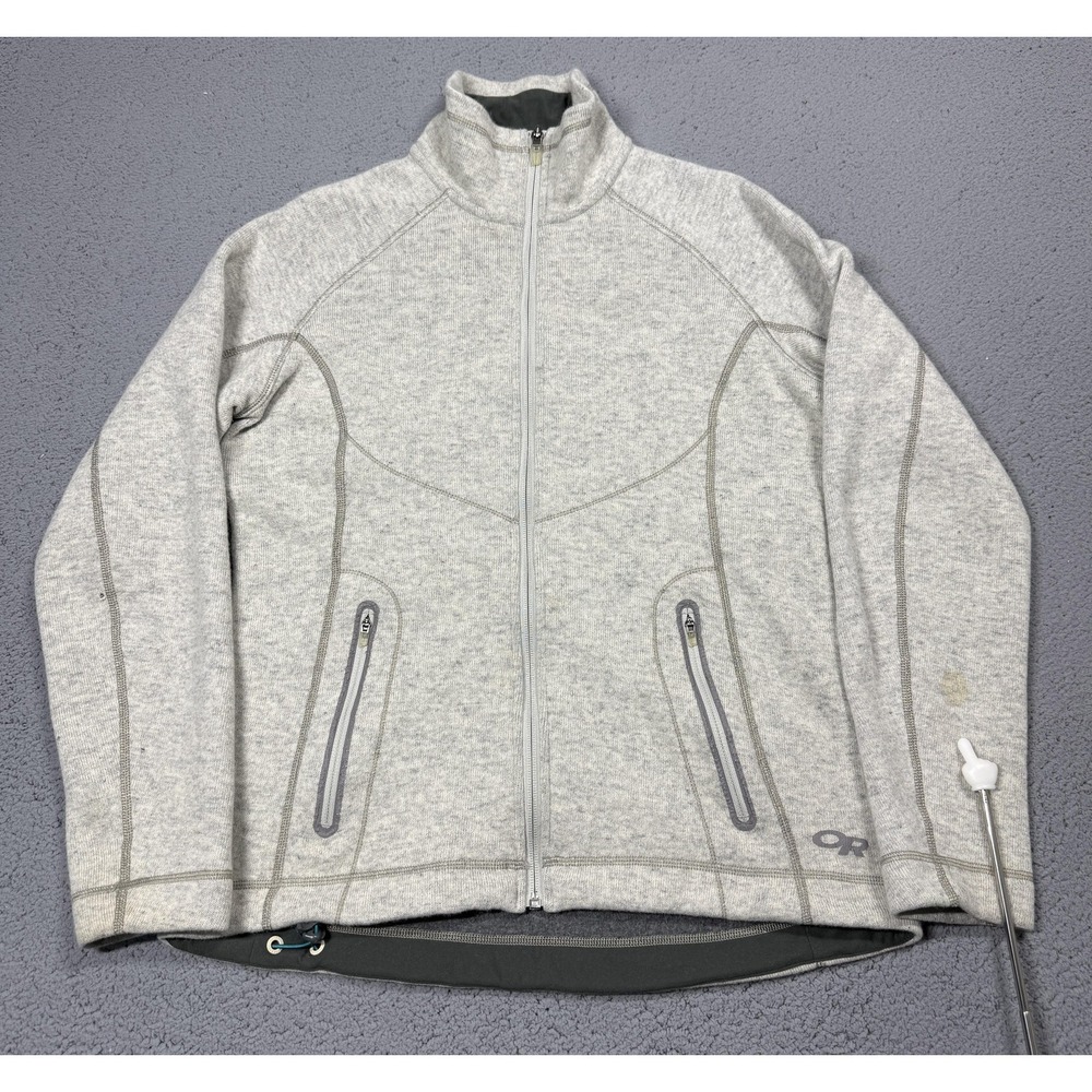 Outdoor Research Vashon Fleece Jacket Womens Medium Gray Wool Full Zip Hiking